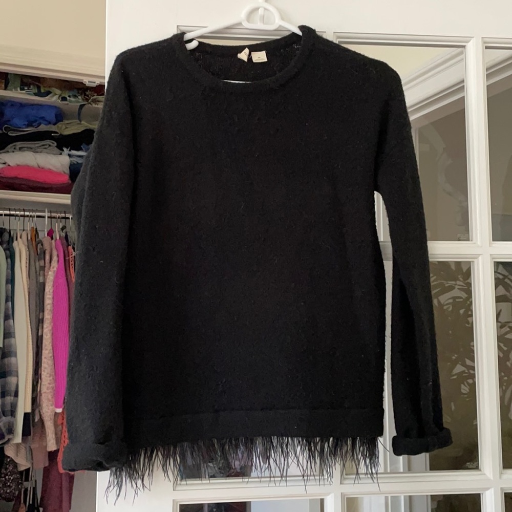 Anthropologie black sweater with feather detail XS